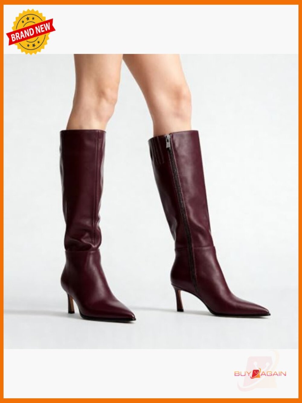 Knee High Stiletto Heel Boots Pointed Toe Side Zipper Faux Leather - Picture 2 of 7